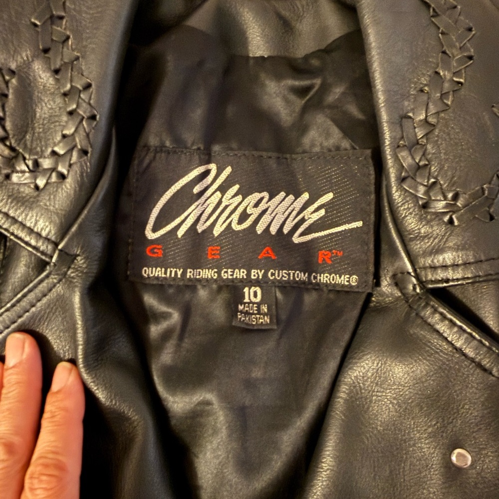 Women's Black Leather Biker Jacket Chrome Gear - Picture 3 of 5